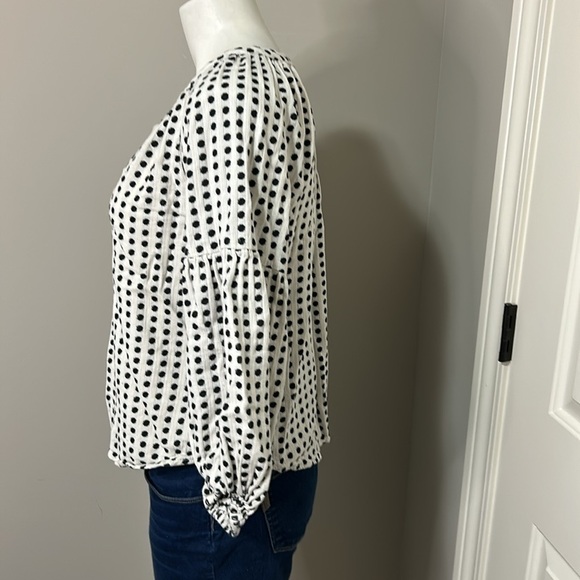 Velvet by Graham and Spencer White Black Embroidered Polka Dot Blouse XS - Picture 7 of 15